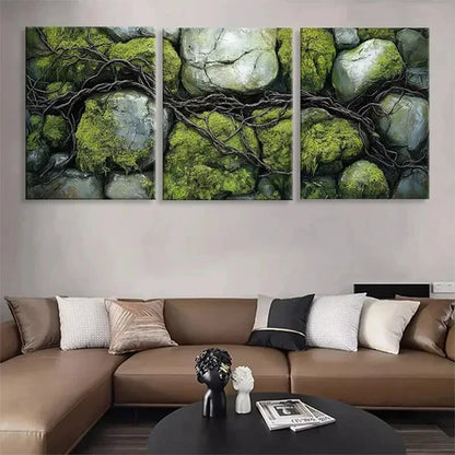 3pcs Nature Moss and Stone Green Forest Wall Art Canvas Unframed - High Quality Print 100% Australian Made Wall Canvas