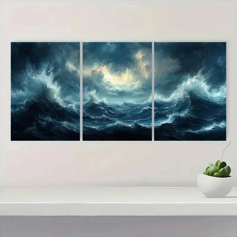 3pcs Moody Thunderstorm Seascape Atmosphere Metal Print Ready to Hang Art - Bella Home Decor