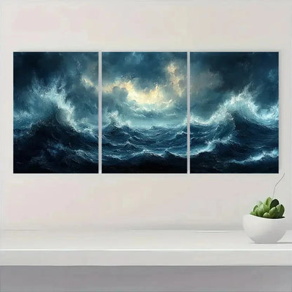 3pcs Moody Thunderstorm Seascape Atmosphere Metal Print Ready to Hang Art - Bella Home Decor