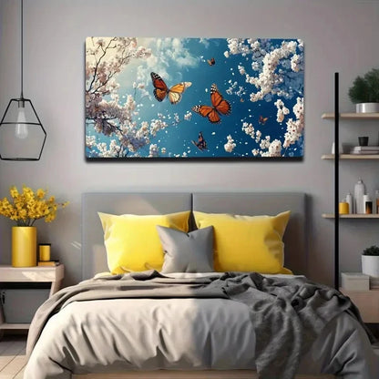 Vibrant Butterfly & Cherry Wall Art canvas office home room framed 120x60cm