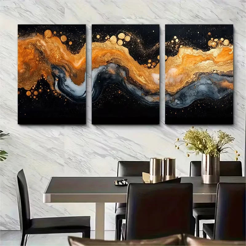 3pcs Black, And White Marble Effect, Metal Print Ready to Hang Art - Bella Home Decor