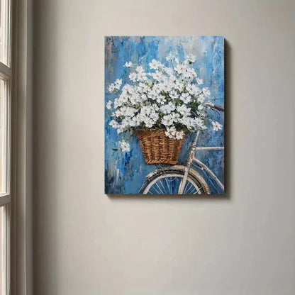 Beautiful Inspired White Floral Bicycle Painting 60x90cm Metal Print Ready to Hang