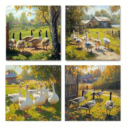 4pcs Ducks in the grass Wall Art Canvas Framed
