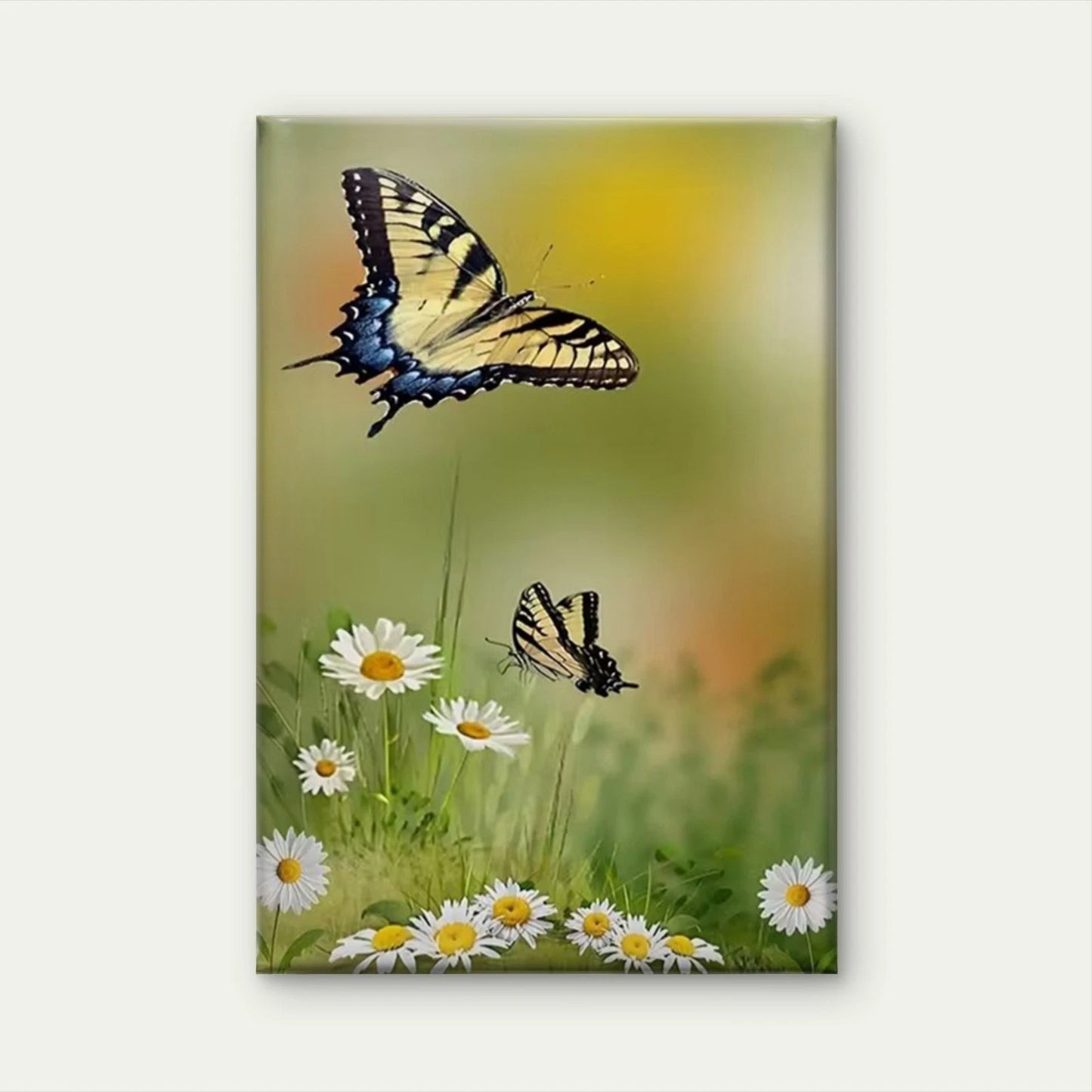 Nature-Inspired Butterfly Daisies Painting 60x90cm Metal Print Ready to Hang