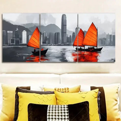 3pcs Featuring The Hong Kong Harbor Wall Art Canvas Unframed - High Quality Print 100% Australian Made Wall Canvas