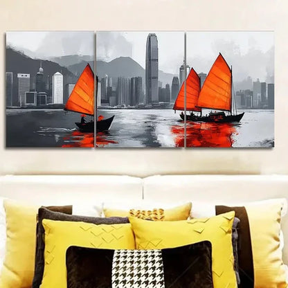 3pcs Featuring The Hong Kong Harbor Wall Art Canvas Unframed - High Quality Print 100% Australian Made Wall Canvas
