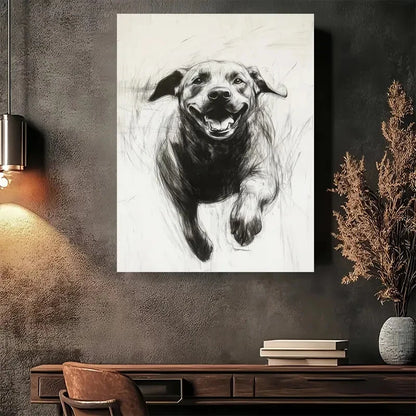 Beautiful Joyful Canine Charcoal Sketch Painting 40x60cm Metal Print Ready to Hang - Bella Home Decor
