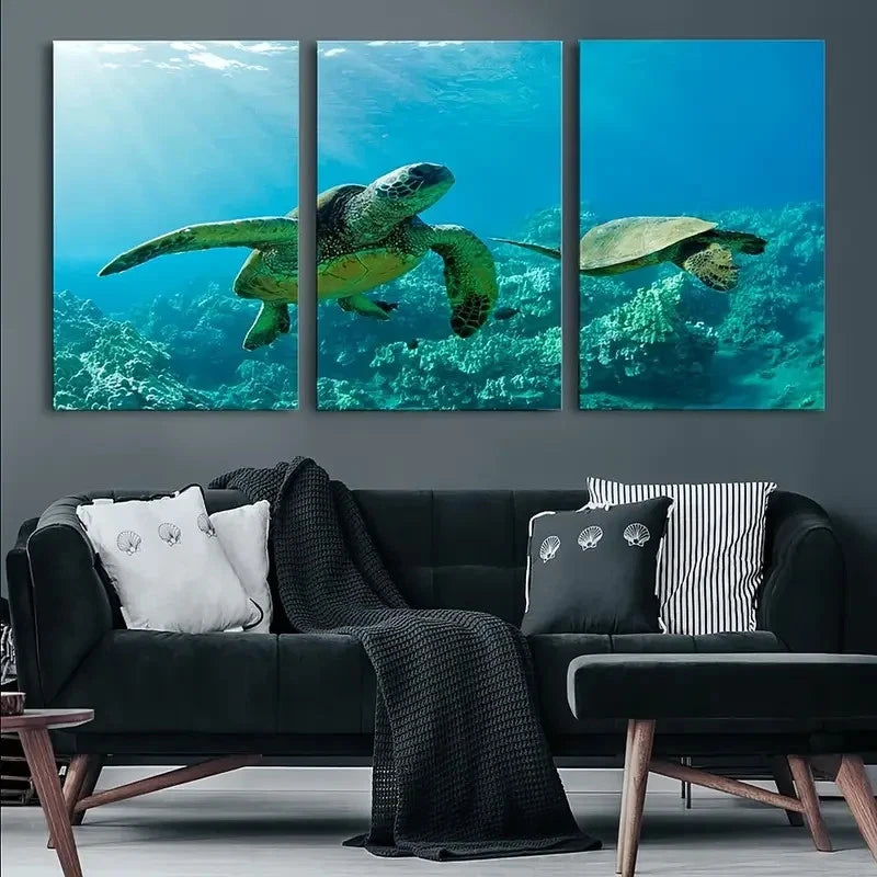 3pcs Beautiful Sea Turtles Wall Art Print Metal Print Ready to Hang Art - Bella Home Decor