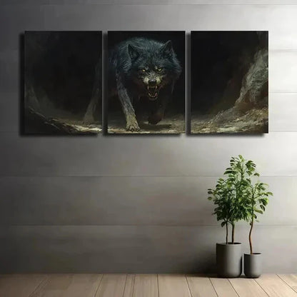 3pcs Glowing Yellow Eyes Wolf Mural Wall Art Canvas Unframed – High Quality Print 100% Australian Made Wall Canvas - Bella Home Decor