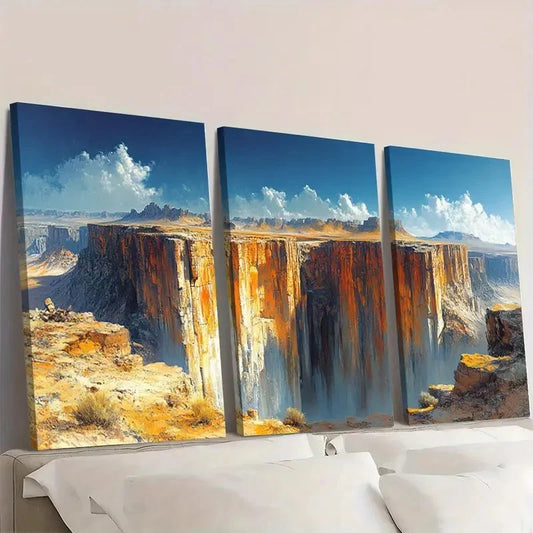 3pcs Steep Cliffs in Sienna and Mustard Tone A Wall Art Set Canvas Framed 40x60cm - High Quality Print 100% Australian Made Wall Canvas Ready to Hang