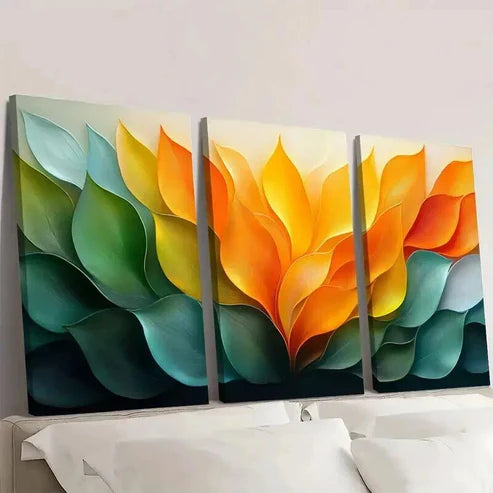 3pcs Green and Yellow Leafy Abstraction Wall Art Canvas Unframed - High Quality Print 100% Australian Made Wall Canvas