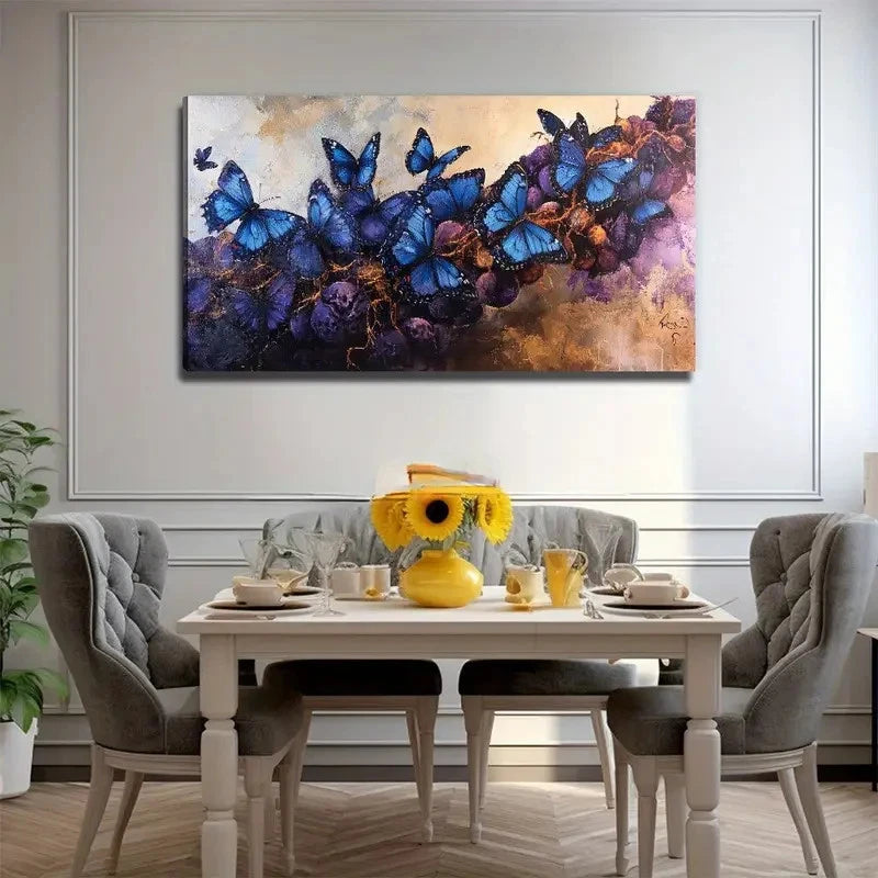 Blue Butterflies Perfect Wall Art Canvas Office Home Room Framed 120x60cm