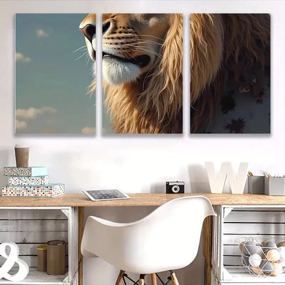3pcs Majestic Lion Head in Sunset Hues Wall Art Set Canvas Framed 40x60cm - High Quality Print 100% Australian Made Wall Canvas Ready to Hang