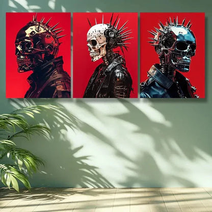 3pcs Skeleton Punk in Red Background Wall Art Set Canvas Unframed - High Quality Print 100% Australian Made Wall Canvas