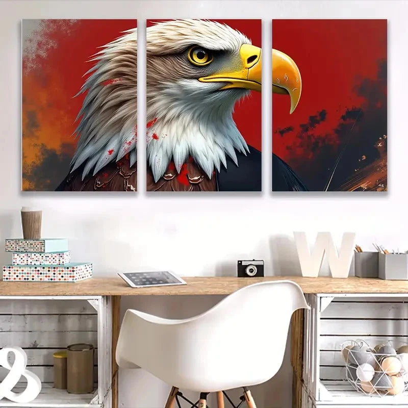 3pcs Vibrant Eagle with Fiery Background  Wall Art Set Canvas Framed 60x90cm - High Quality Print 100% Australian Made Wall Canvas Ready to Hang - Bella Home Decor