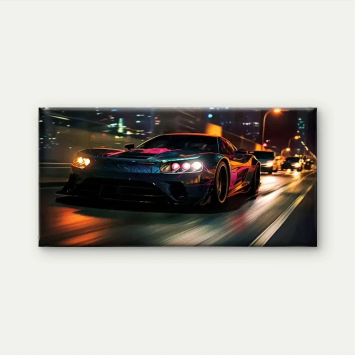 Sports Car Nighttime City Wall Art Canvas Office Home Room Framed 120x60cm
