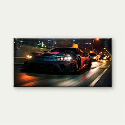 Sports Car Nighttime City Wall Art Canvas Office Home Room Framed 120x60cm