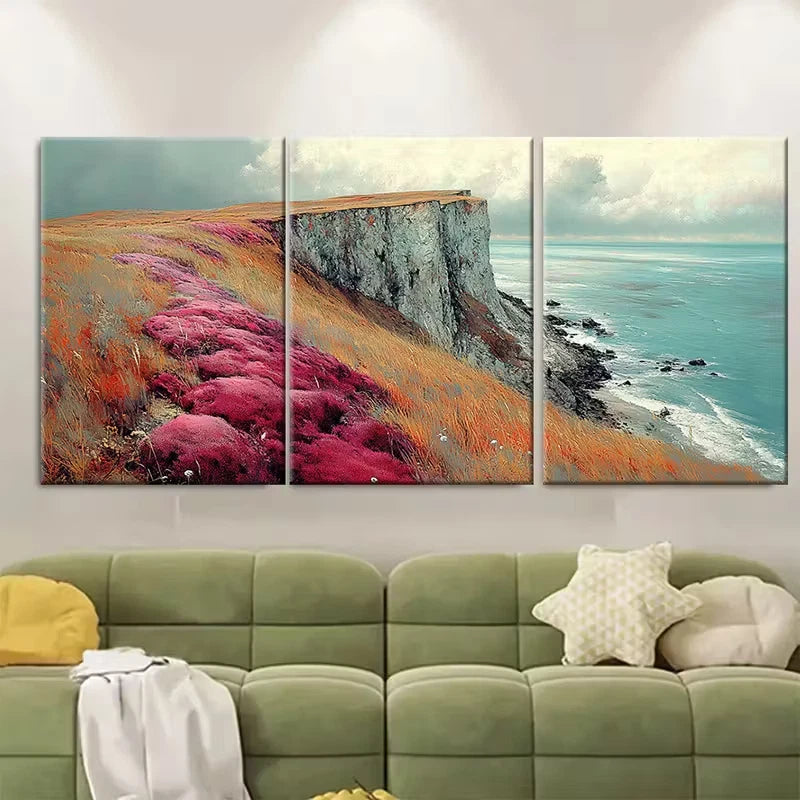3pcs Red Algae Pigments Cliffside Metal Print Ready to Hang Art