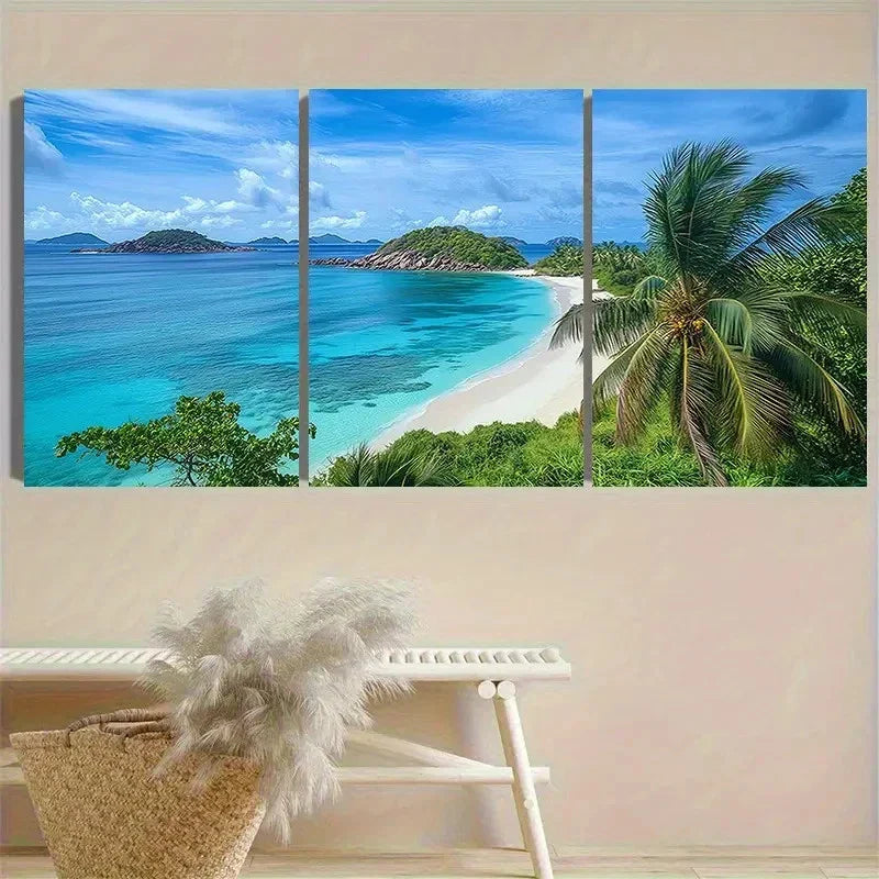 3pcs Tropical Island Paradise View Wall Art Set Canvas Unframed - High Quality Print 100% Australian Made Wall Canvas - Bella Home Decor