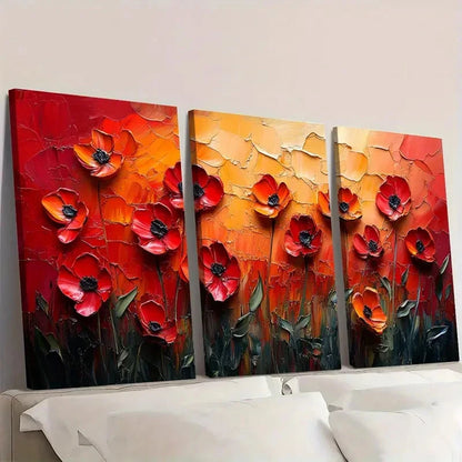 3pcs Vibrant Red Poppy Field Bedroom SA   Wall Art Set Canvas Framed 40x60cm - High Quality Print 100% Australian Made Wall Canvas Ready to Hang