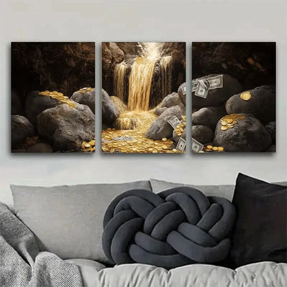 3pcs Art Decorative Water Curtain Print Metal Print Ready to Hang Art - Bella Home Decor