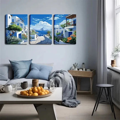 3pcs Beautiful Scenery Of Santorini Island Wall Art Set Wall Art Canvas Unframed - High Quality Print 100% Australian Made Wall Canvas - Bella Home Decor