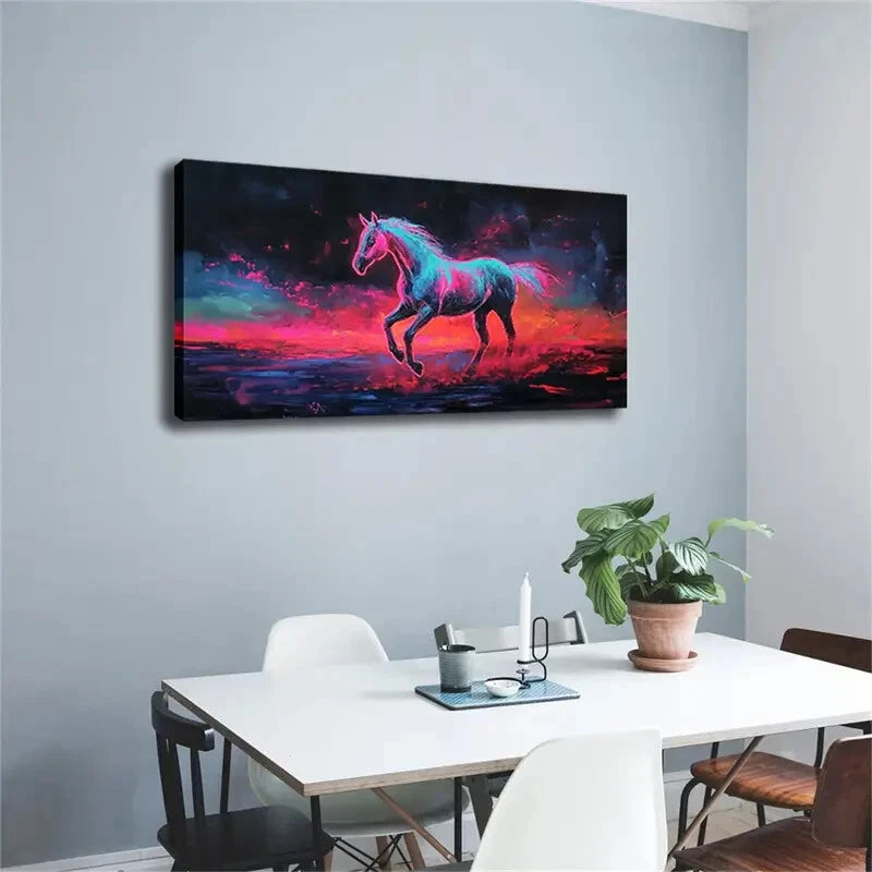 Modern Abstract Galloping Horse Wall Art Canvas Office Home Room Framed 120x60cm - Bella Home Decor