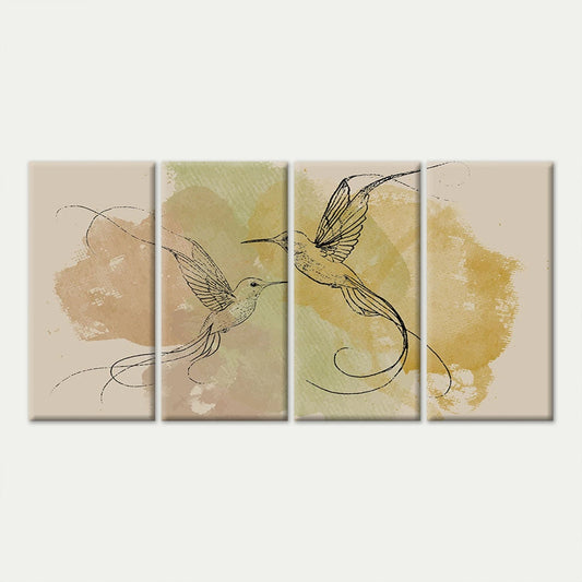 4pcs Hummingbirds and Watercolour Neutral Wall Art Set Canvas Framed 45x80cm - High Quality Print 100% Australian Made Wall Canvas Ready to Hang