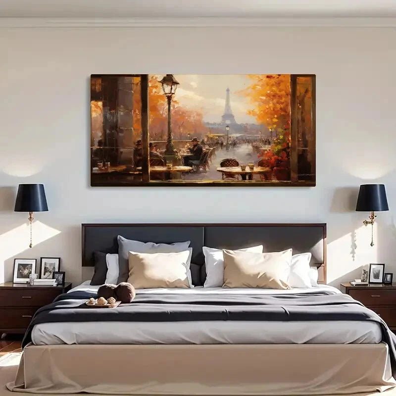 Classic Autumn Cityscape Retro Wall Art Canvas Office Home Room Framed 120x60cm - Bella Home Decor