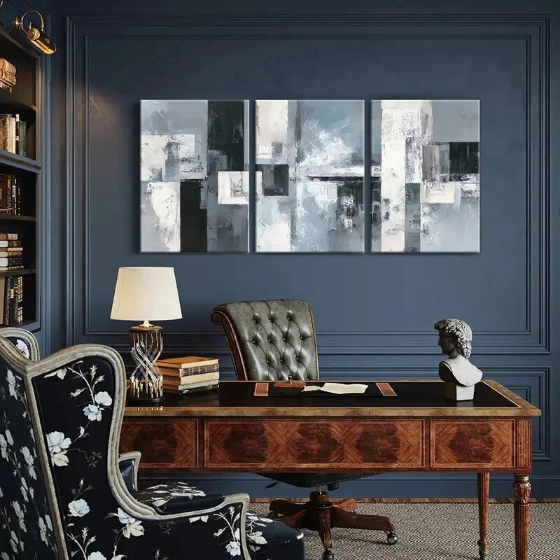 3pcs Abstract Art Geometric Design Monochrome Metal Print Ready to Hang Art