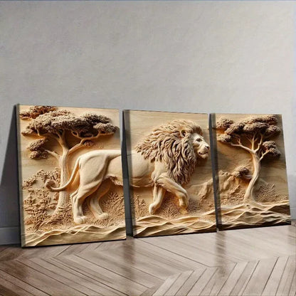 3pcs Lion in the Jungle Nature Wall Art Canvas Unframed - High Quality Print 100% Australian Made Wall Canvas