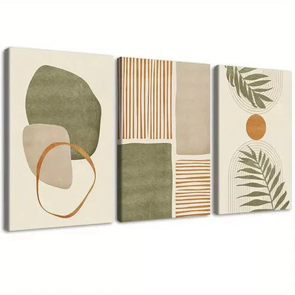 3pcs Bohemian Abstract Tropical Leaf Art with Golden Wall Art Set Canvas Unframed - High Quality Print 100% Australian Made Wall Canvas