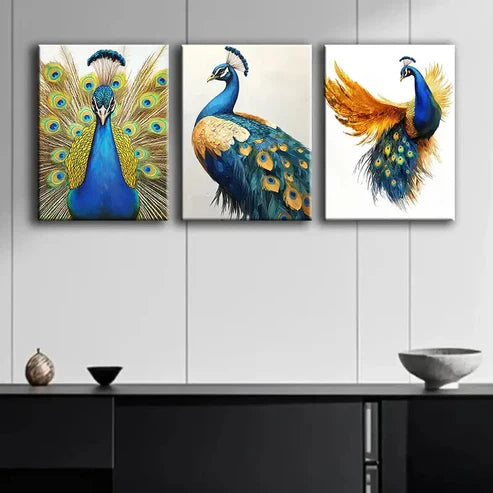3pcs A Beautiful Peacock Perfect Colorful Wall Art Set Canvas Unframed - High Quality Print 100% Australian Made Wall Canvas