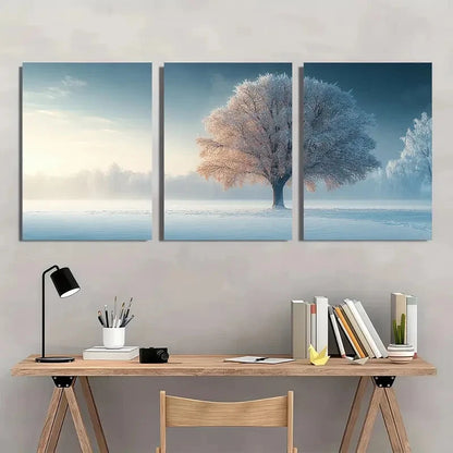 3pcs Winter Tree Art Serene Snowy Landscape Metal Print Ready to Hang Art