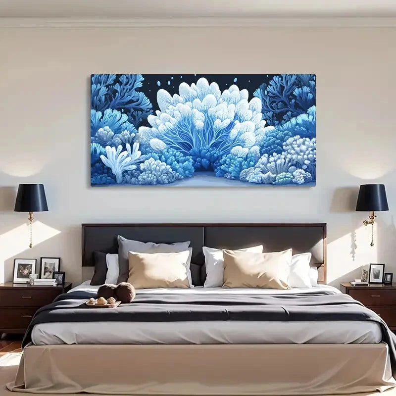 Blue Coral White Sea Underwater Wall Art Canvas Office Home Room Framed 120x60cm - Bella Home Decor