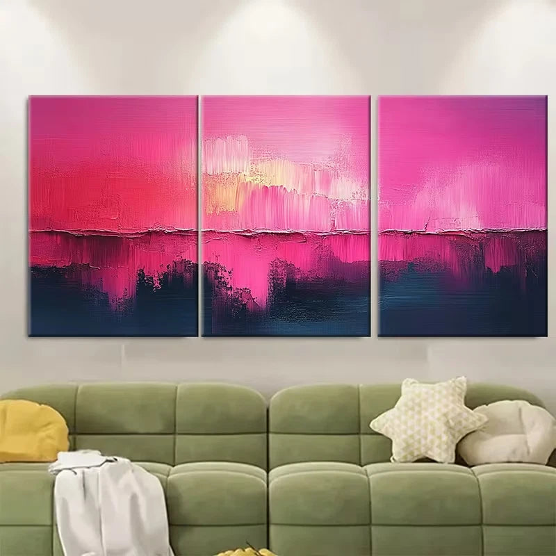 3pcs Vibrant Pink Magenta Abstract Art Metal Print Ready to Hang Art