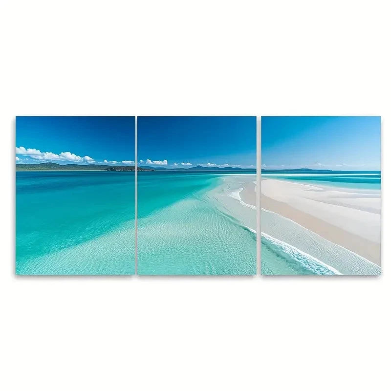 3pcs Whitehaven Beach Tropical Art Australia Wall Art Set Canvas Framed 50x70cm - High Quality Print 100% Australian Made Wall Canvas Ready to Hang