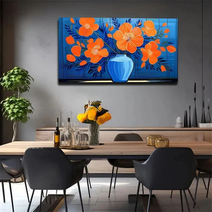 Vibrant Orange Floral Wall Art Canvas Office Home Room Framed 120x60cm