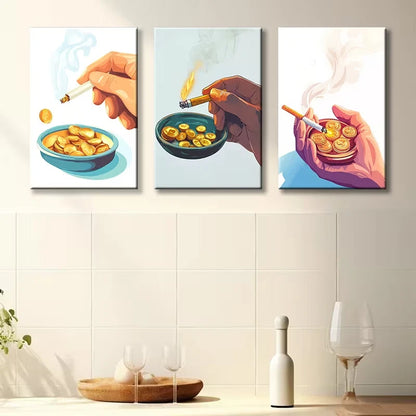 3pcs Golden Burning Design Wall Art Set Canvas Framed 50x70cm - High Quality Print 100% Australian Made Wall Canvas Ready to Hang - Bella Home Decor