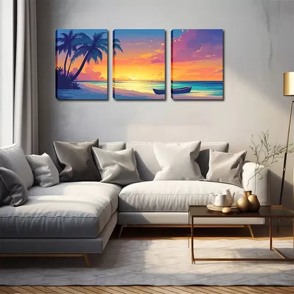 3pcs Coastal Beach Scene Oil Painting Wall Art Set Canvas Framed 60x90cm - High Quality Print 100% Australian Made Wall Canvas Ready to Hang - Bella Home Decor