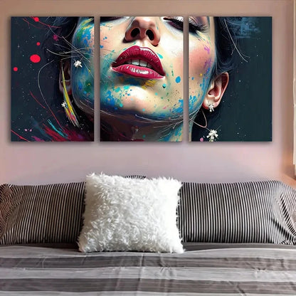 3pcs Woman’s Face Abstract Portrait Wall Art Set Canvas Framed 50x70cm - High Quality Print 100% Australian Made Wall Canvas Ready to Hang