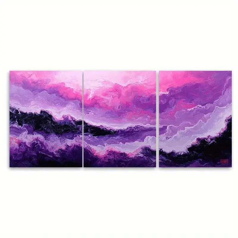 3pcs California Coast Seamless Abstract Purple Metal Print Ready to Hang Art - Bella Home Decor