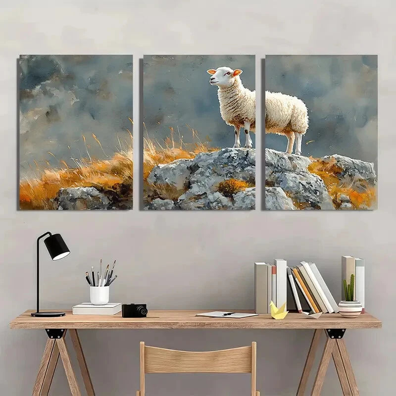 3pcs Landscape Sheep Painting - Pastoral Metal Print Ready to Hang Art - Bella Home Decor