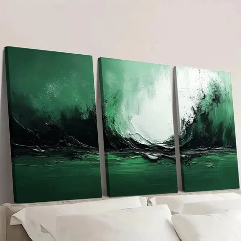 3pcs Green & White Textured  Wall Art Set Canvas - High Quality Print 100% Australian Made Wall Canvas