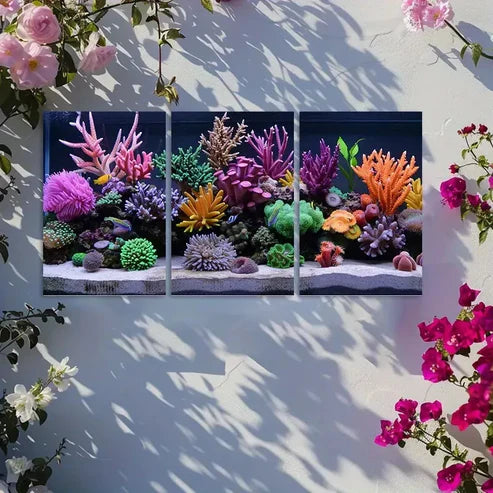 3pcs Vibrant Coral Reef Aquarium with Colorful Art Wall Art Canvas Unframed - High Quality Print 100% Australian Made Wall Canvas