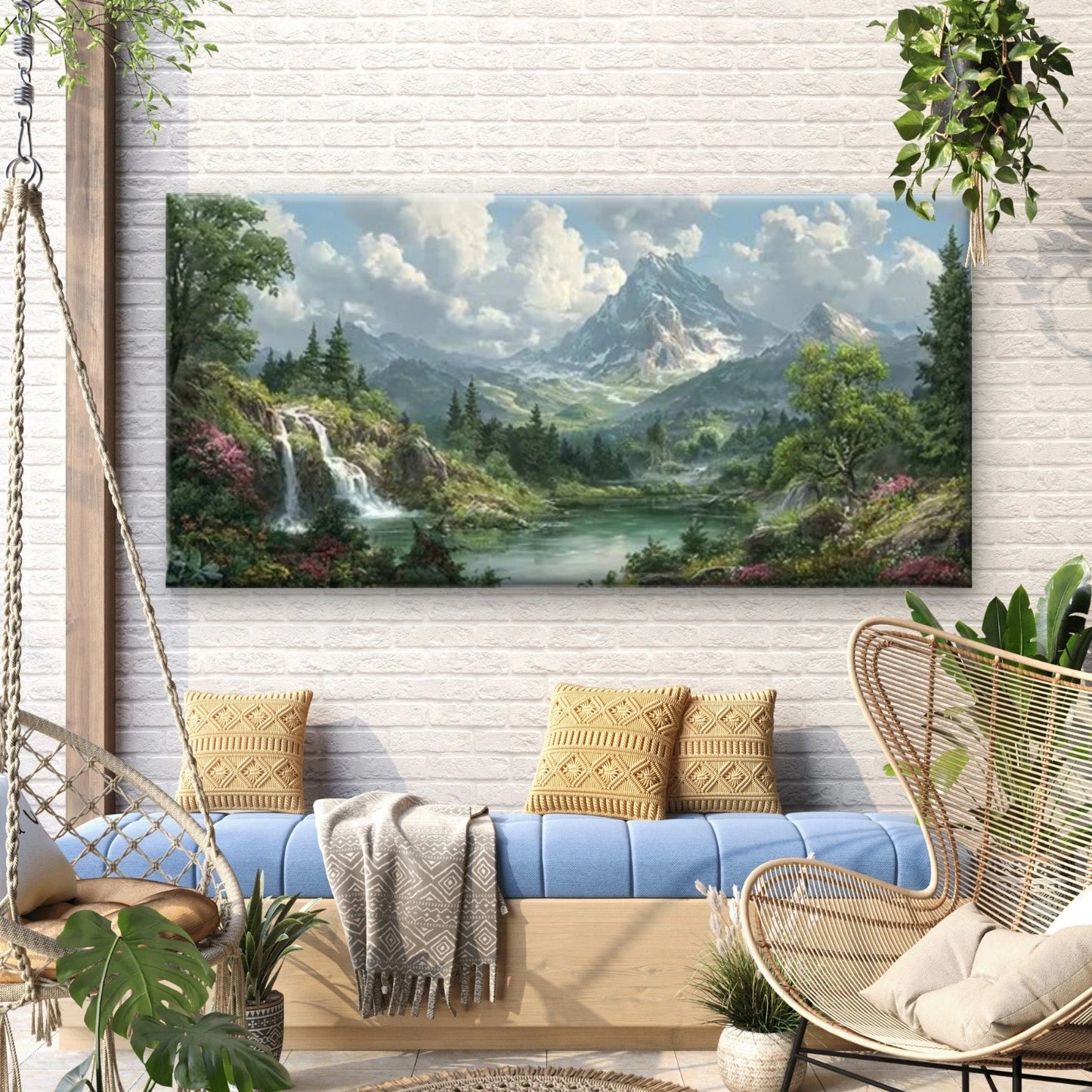 Floral Landscape with Mountains Wall Art Canvas Office Home Room Framed 120x60cm - Bella Home Decor