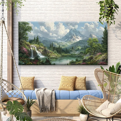 Floral Landscape with Mountains Wall Art Canvas Office Home Room Framed 120x60cm - Bella Home Decor