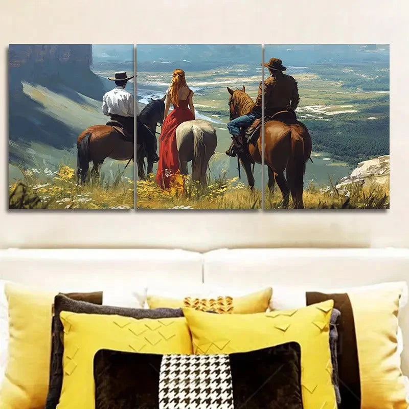 3pcs The American Cowboys Painting  Wall Art Set Canvas Framed 50x70cm - High Quality Print 100% Australian Made Wall Canvas Ready to Hang