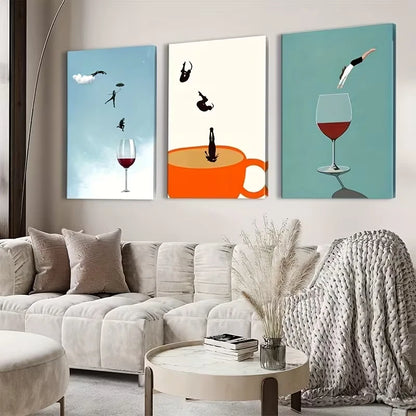 3pcs Featuring Drinks Wall Art Set Canvas Framed 60x90cm - High Quality Print 100% Australian Made Wall Canvas Ready to Hang