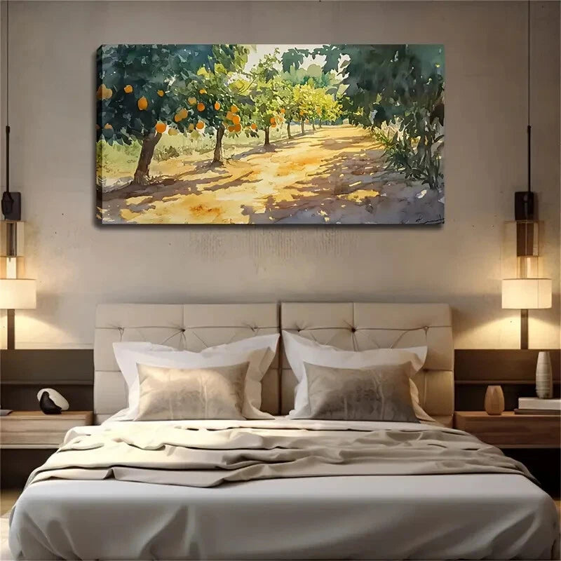 Fruit Trees Growing Along Wall Art Canvas Office Home Room Framed 120x60cm - Bella Home Decor